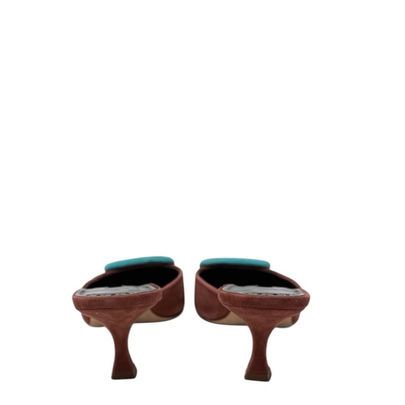 Manolo Blahnik Maysalebi 70MM Buckled Cinnamon Brown Suede Mules Size 37.5 - Picture 7 of 9
